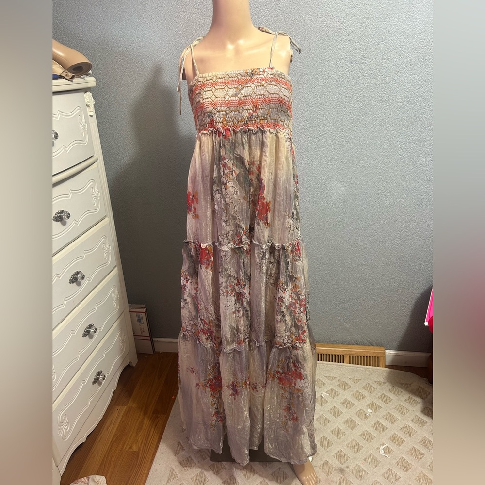 Cecico tiered maxi tie shoulder dress size small